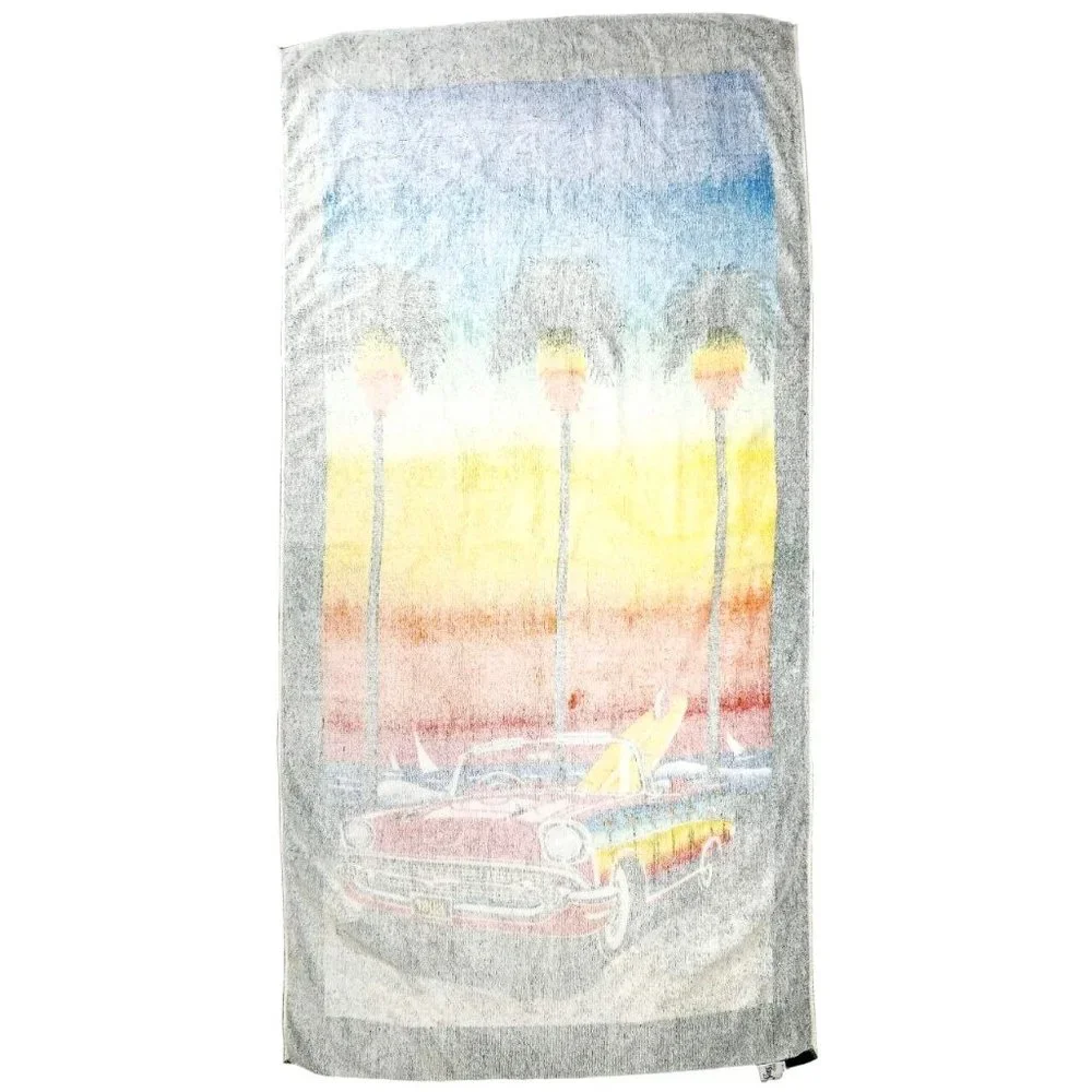 Vintage Beach Towel Surf Palm Trees Ocean Classic Car Chevy Bel Air Seven Seas